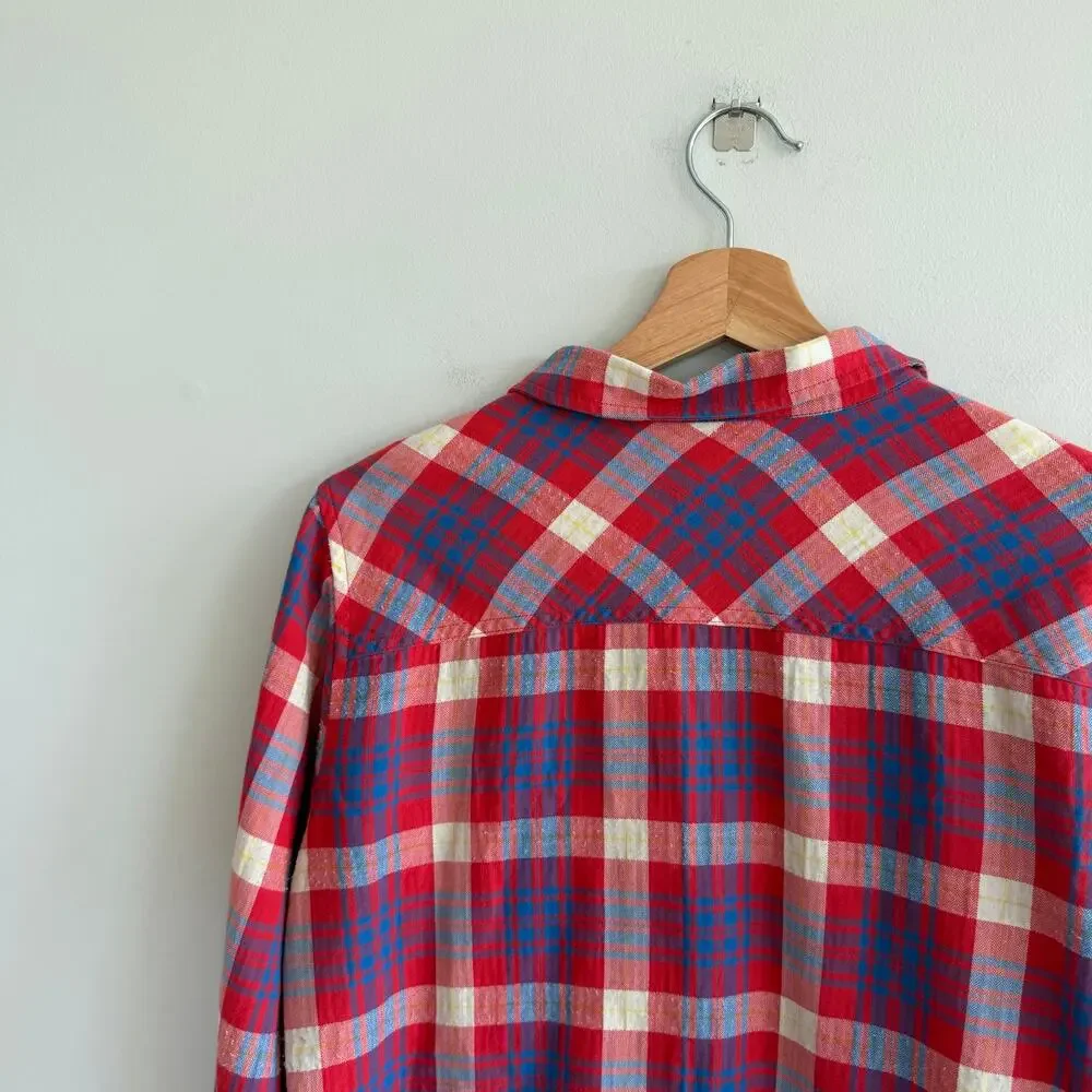 J. Crew Plaid Pattern Long Sleeve Button Up Shirt Red White Blue 8